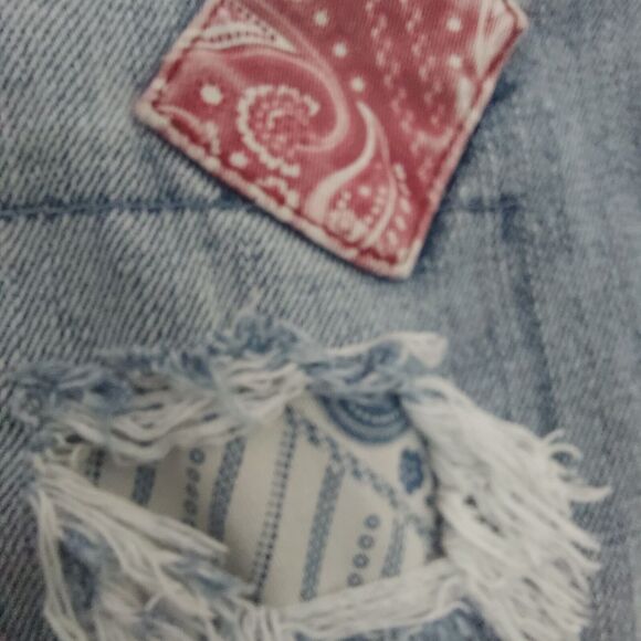 Bootheel Trading Co Jean Skirt Mini Size 12 Patch Distressed Embellished - Picture 3 of 11